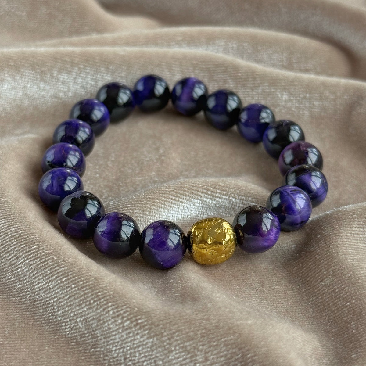 ROYALTY | Purple Tiger Eye Bracelet with Gold Lion