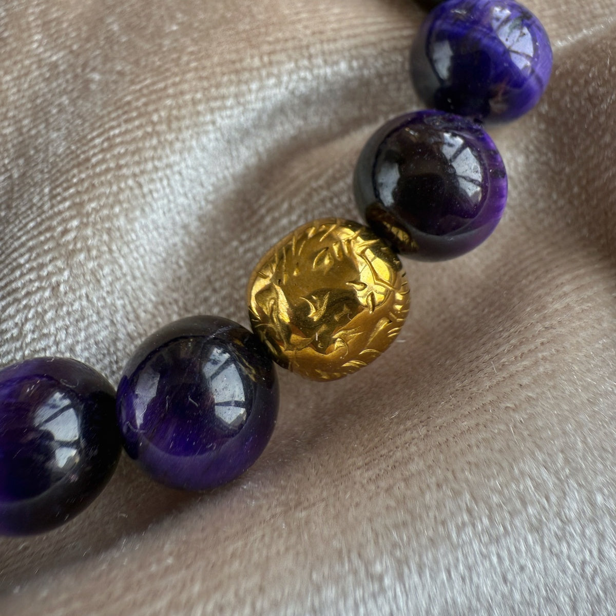 ROYALTY | Purple Tiger Eye Bracelet with Gold Lion