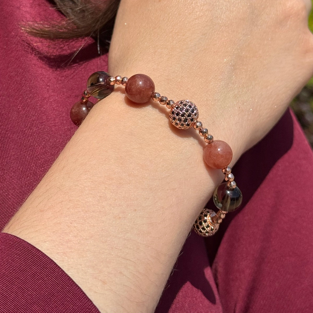 Strawberry Smoky Rose Gold Gemstone Bracelet