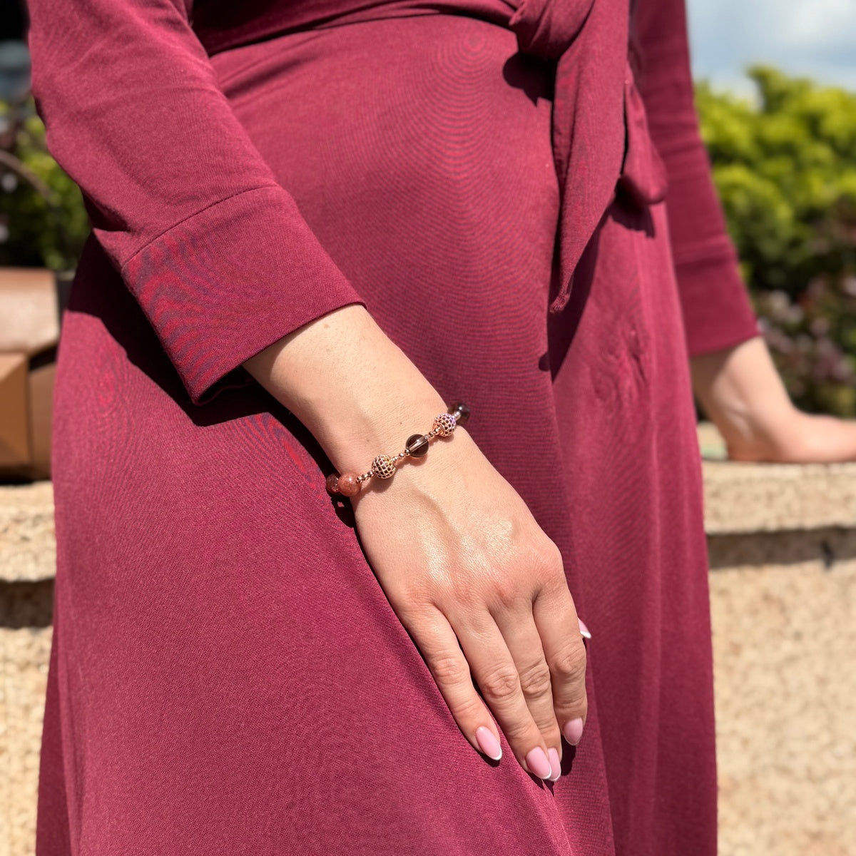 Strawberry Quartz & Smoky Quartz Bracelet | Rose Gold