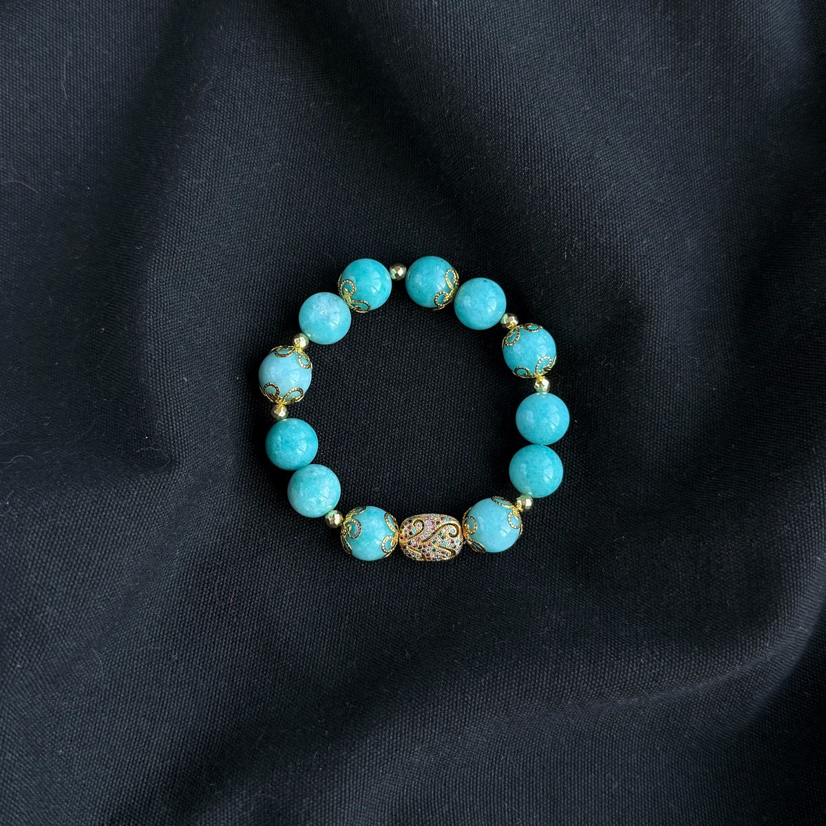 Luxury Amazonite Bracelet | Gold Filigree & Colorful Zircon Accents