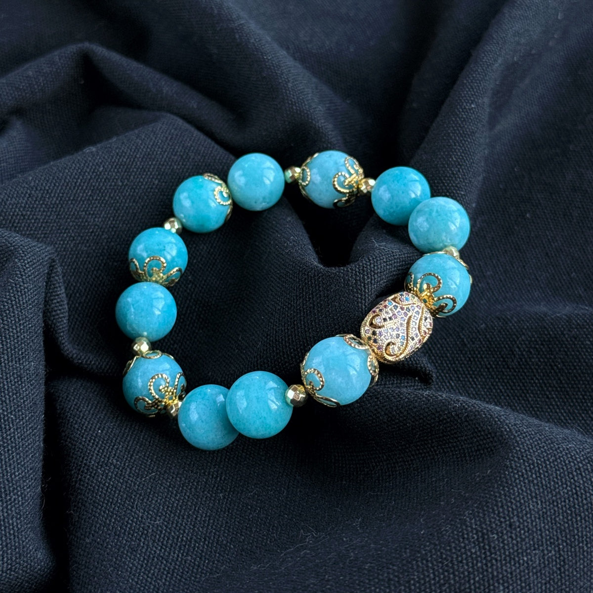Luxury Amazonite Bracelet | Gold Filigree & Colorful Zircon Accents