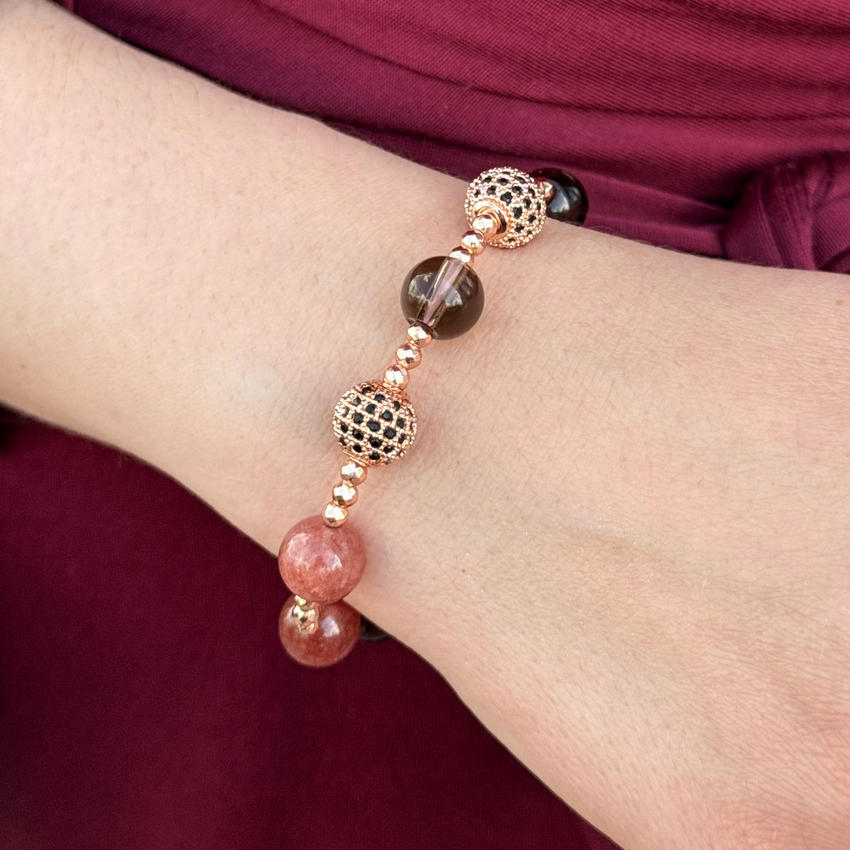 Strawberry Smoky Rose Gold Gemstone Bracelet