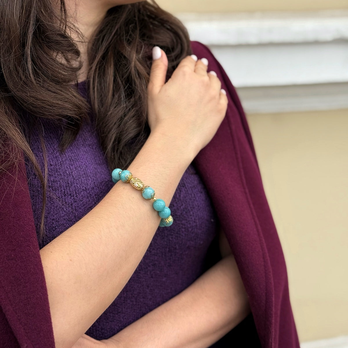 Luxury Amazonite Bracelet | Gold Filigree & Colorful Zircon Accents