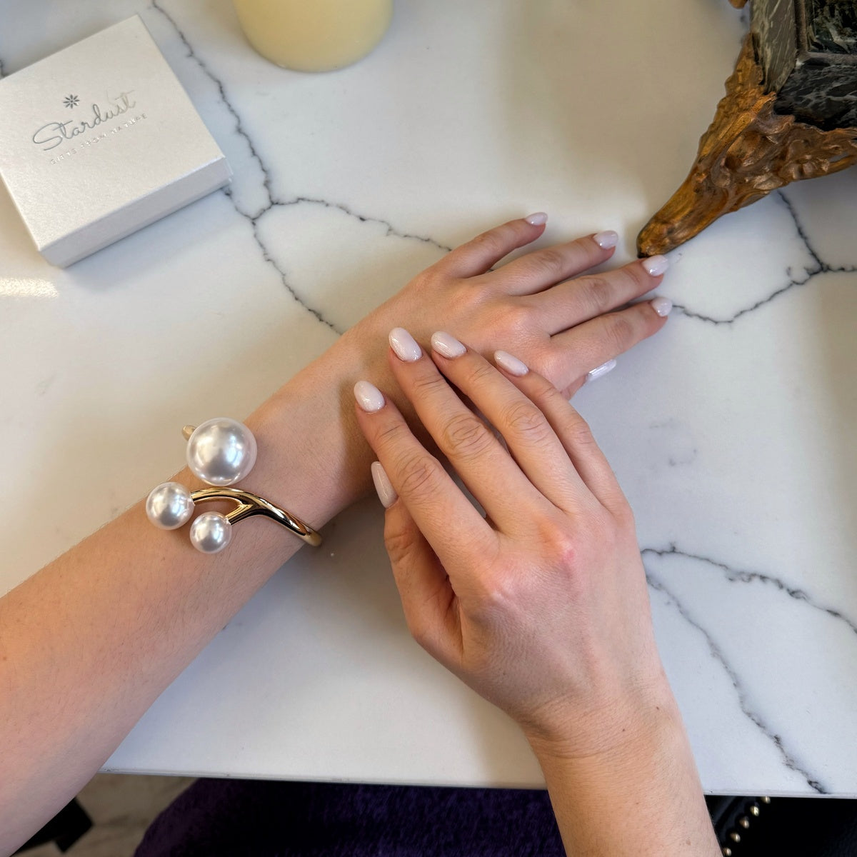 Triple Pearl Open Cuff Bracelet | Gold