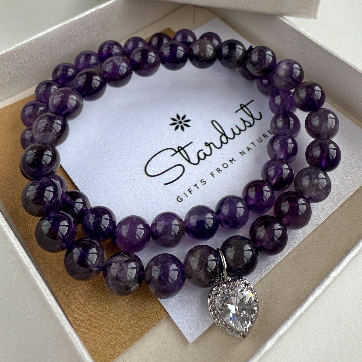 Luxury Amethyst Bracelet Set for Women, Natural Amethyst Beaded Bracelet & Heart Charm
