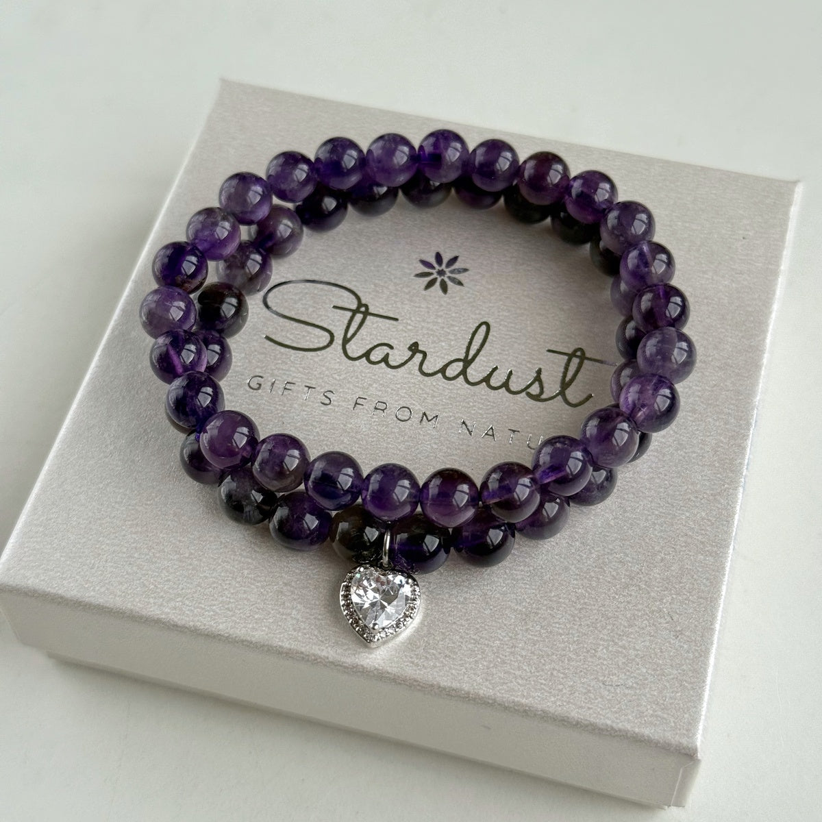 Luxury Amethyst Bracelet Set for Women, Natural Amethyst Beaded Bracelet & Heart Charm