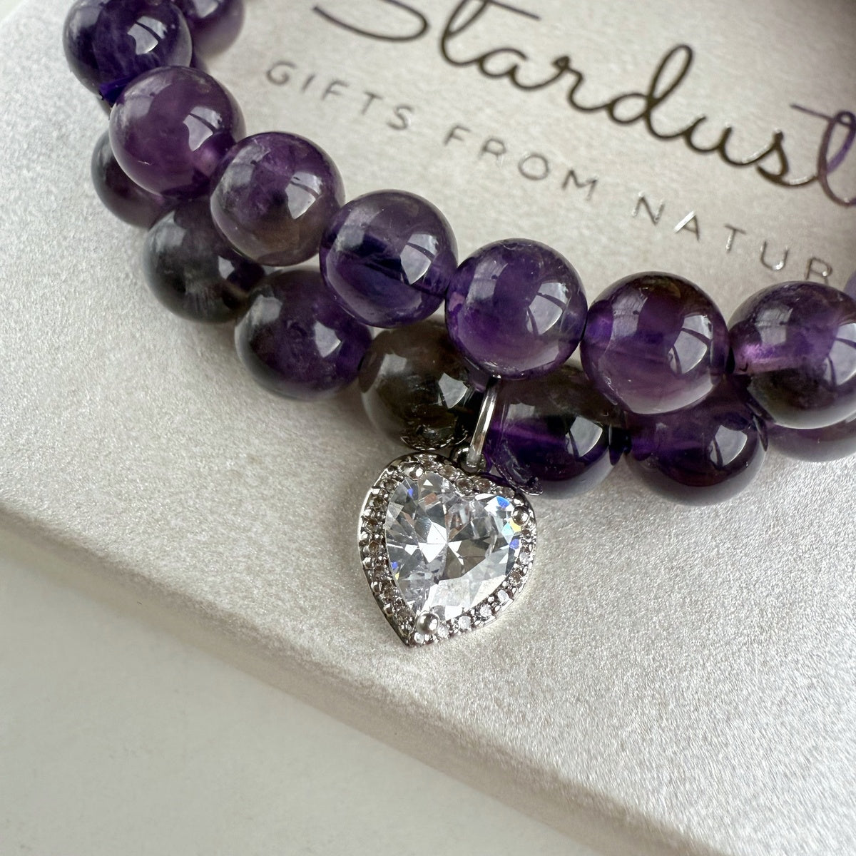 Luxury Amethyst Bracelet Set for Women, Natural Amethyst Beaded Bracelet & Heart Charm