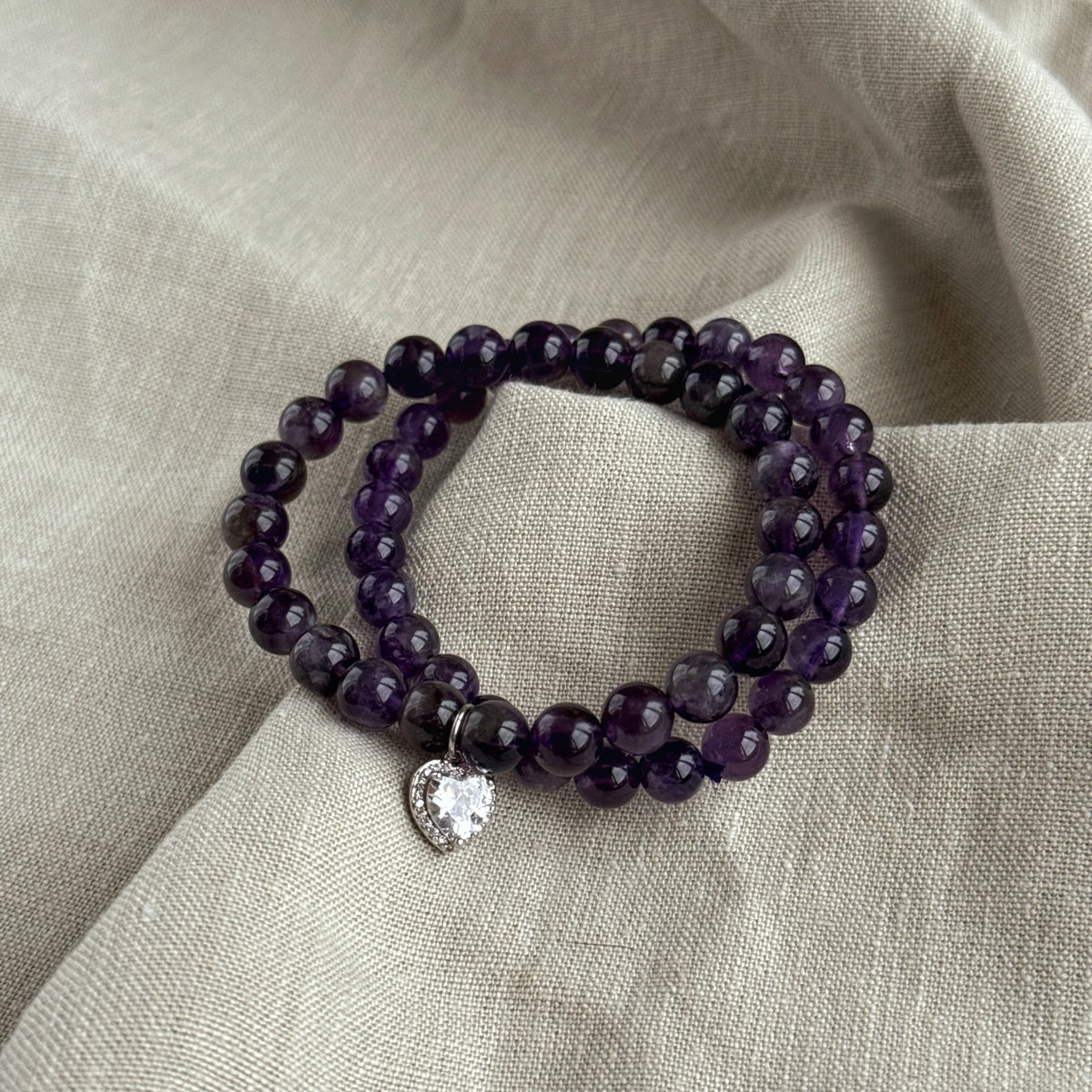 Luxury Amethyst Bracelet Set for Women, Natural Amethyst Beaded Bracelet & Heart Charm