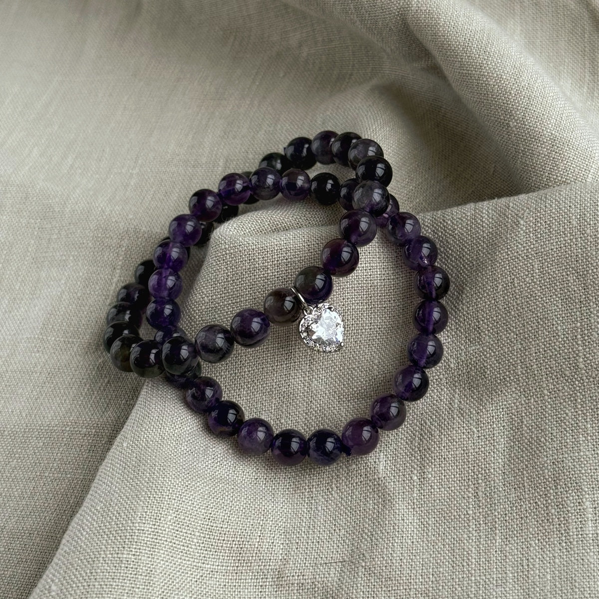 Luxury Amethyst Bracelet Set for Women, Natural Amethyst Beaded Bracelet & Heart Charm
