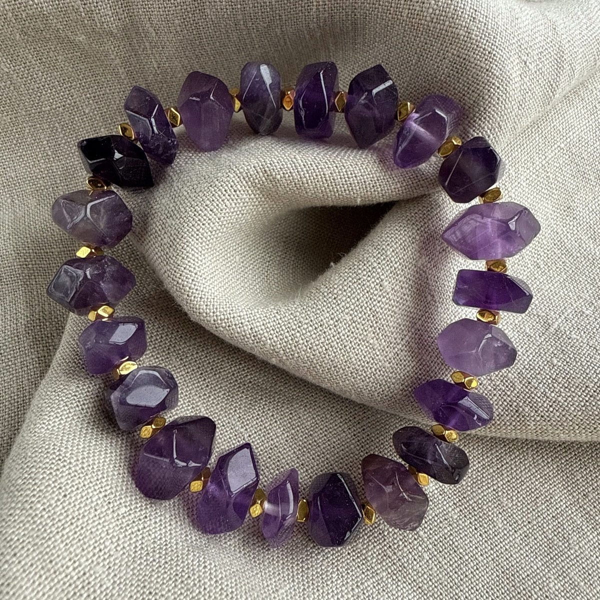 ROYAL AMETHYST | Faceted Purple Gemstone Bracelet with Gold Accents