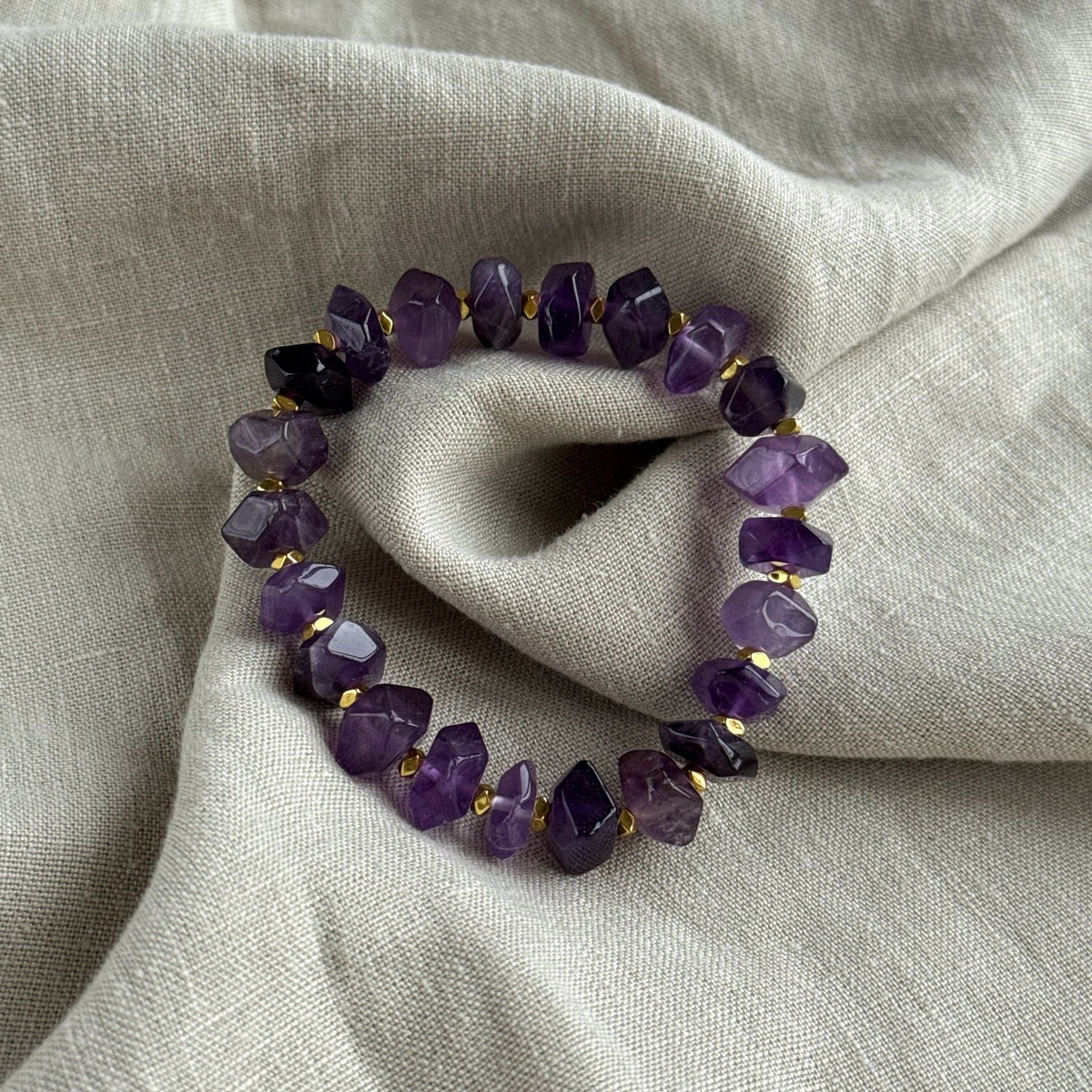 ROYAL AMETHYST | Faceted Purple Gemstone Bracelet with Gold Accents