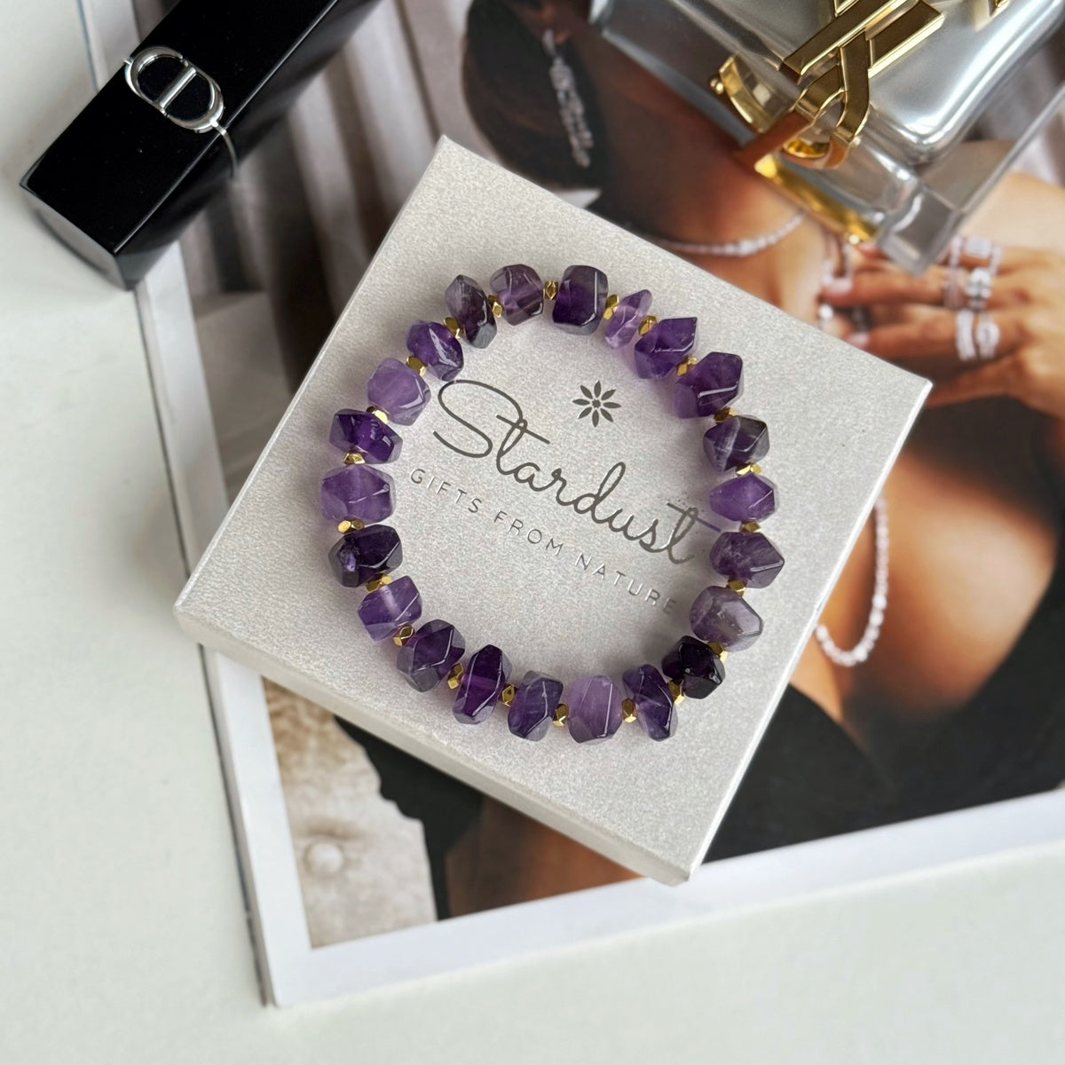 ROYAL AMETHYST | Faceted Purple Gemstone Bracelet with Gold Accents