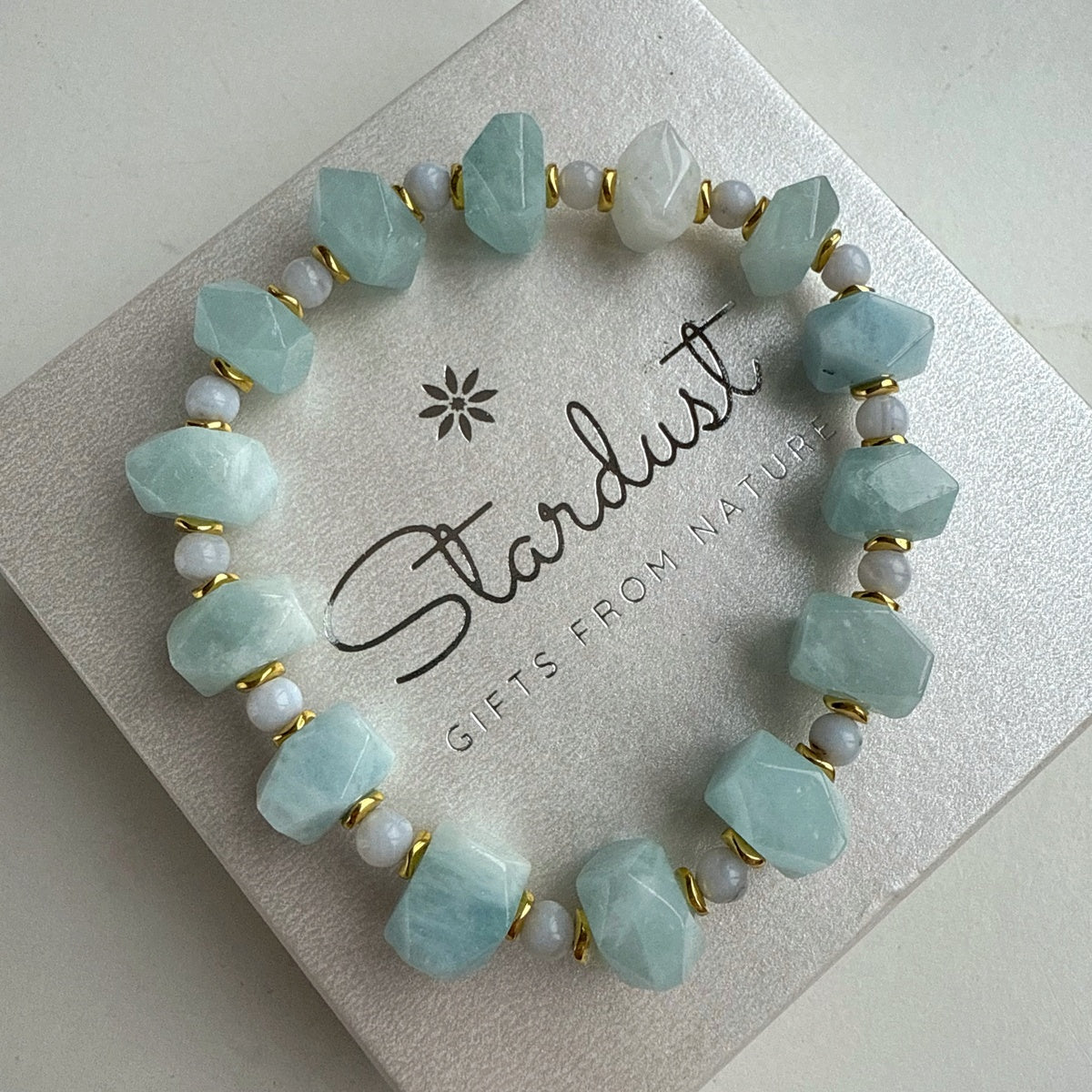 AQUA SERENITY | Faceted Aquamarine Bracelet with Gold Accents