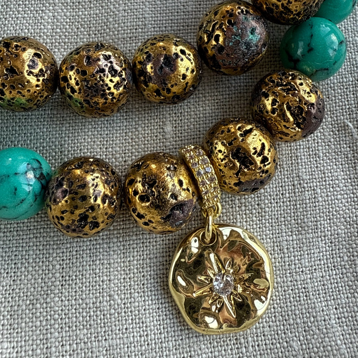 "Antique Gold" Luxury Turquoise and bronze bracelet