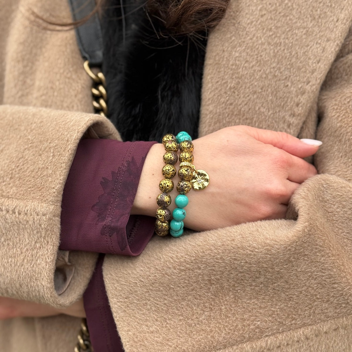 "Antique Gold" Luxury Turquoise and bronze bracelet