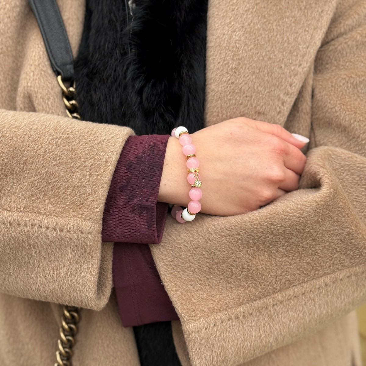 Luxury Rose Quartz & White Coral Beaded Bracelet