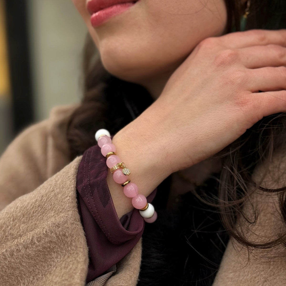 Luxury Rose Quartz & White Coral Beaded Bracelet