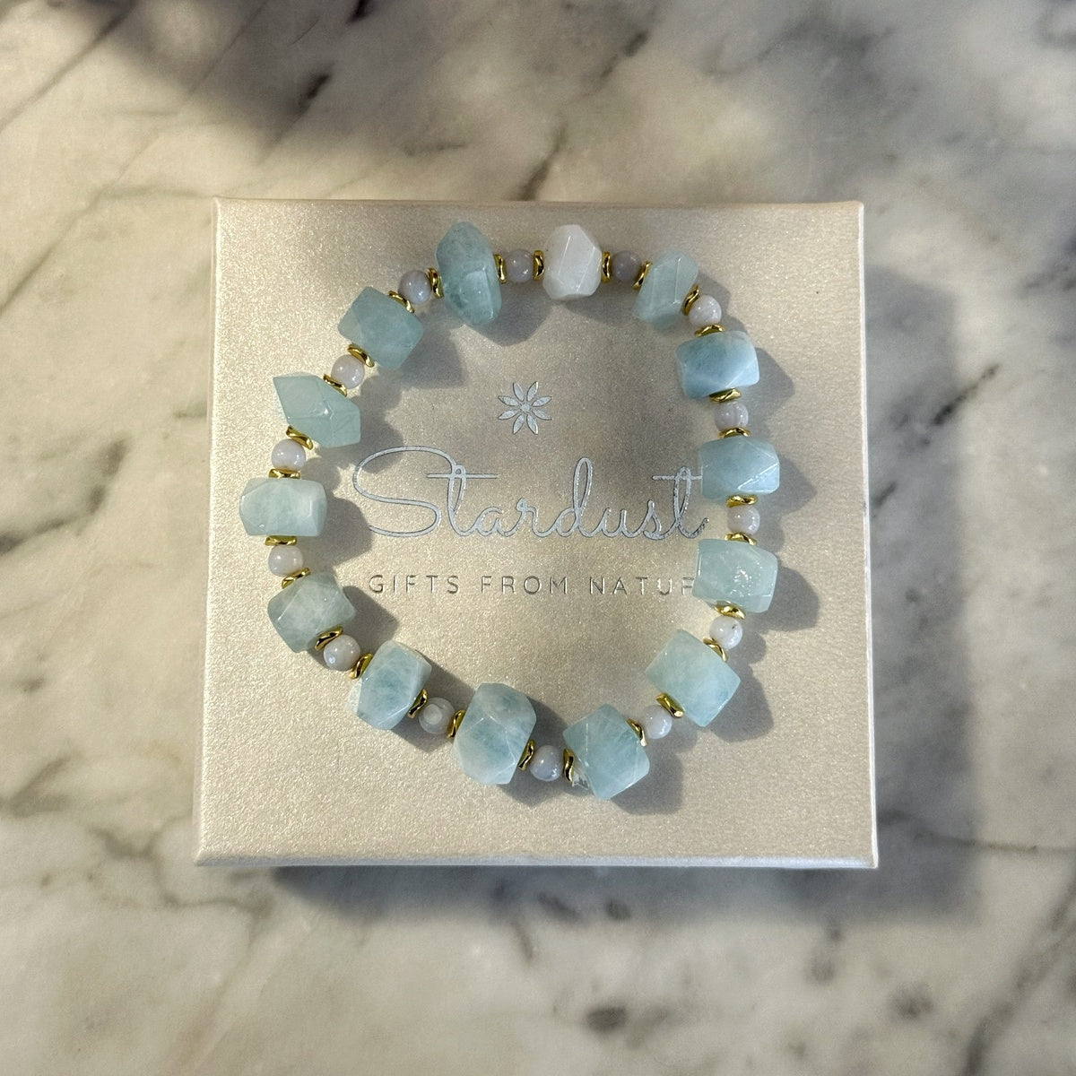 AQUA SERENITY | Faceted Aquamarine Bracelet with Gold Accents