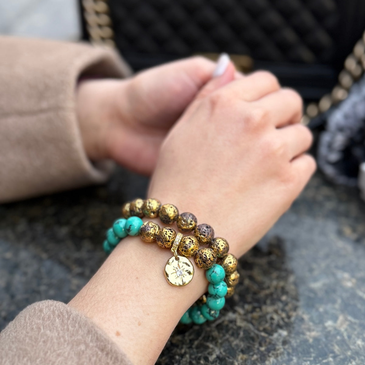 "Antique Gold" Luxury Turquoise and bronze bracelet