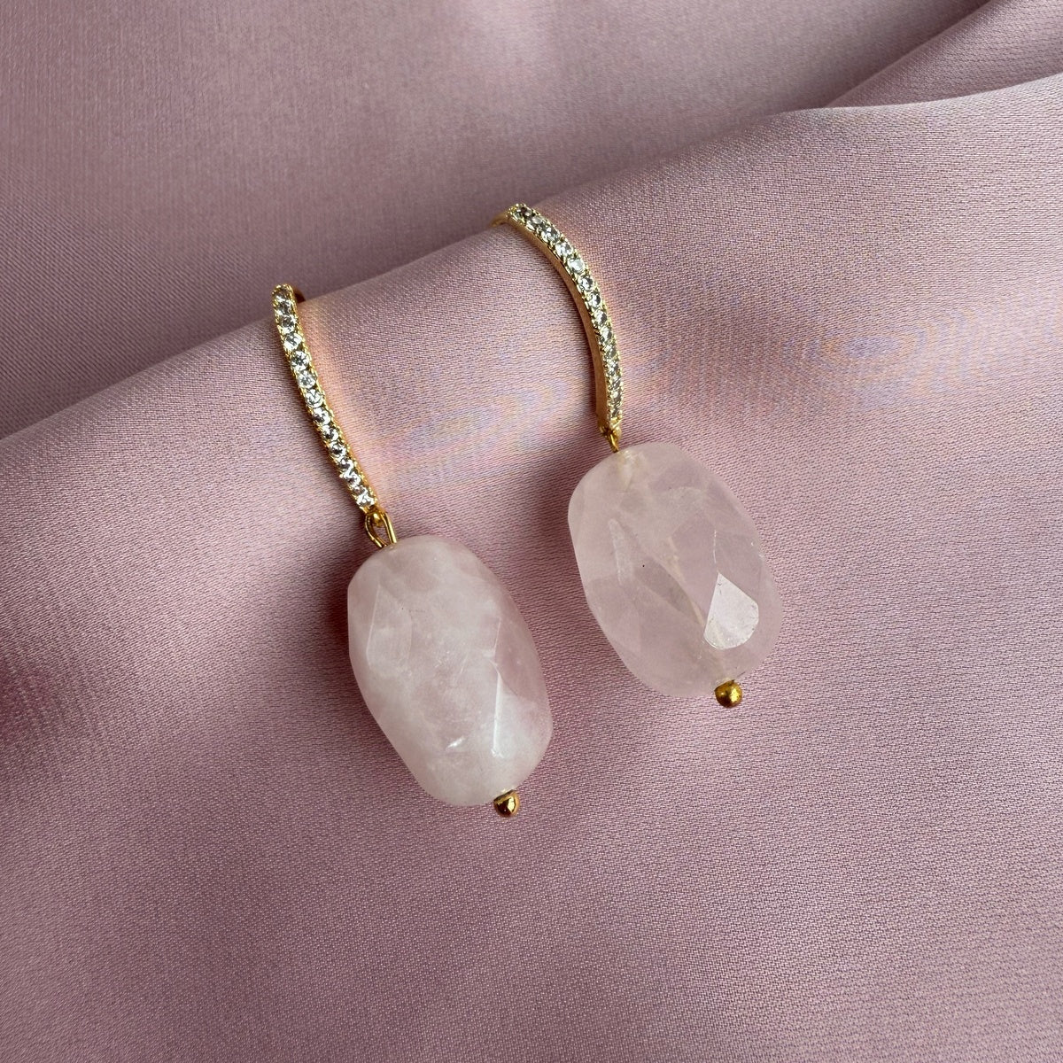 Rose Quartz Drop Earrings with Cubic Zirconia | Masterpiece