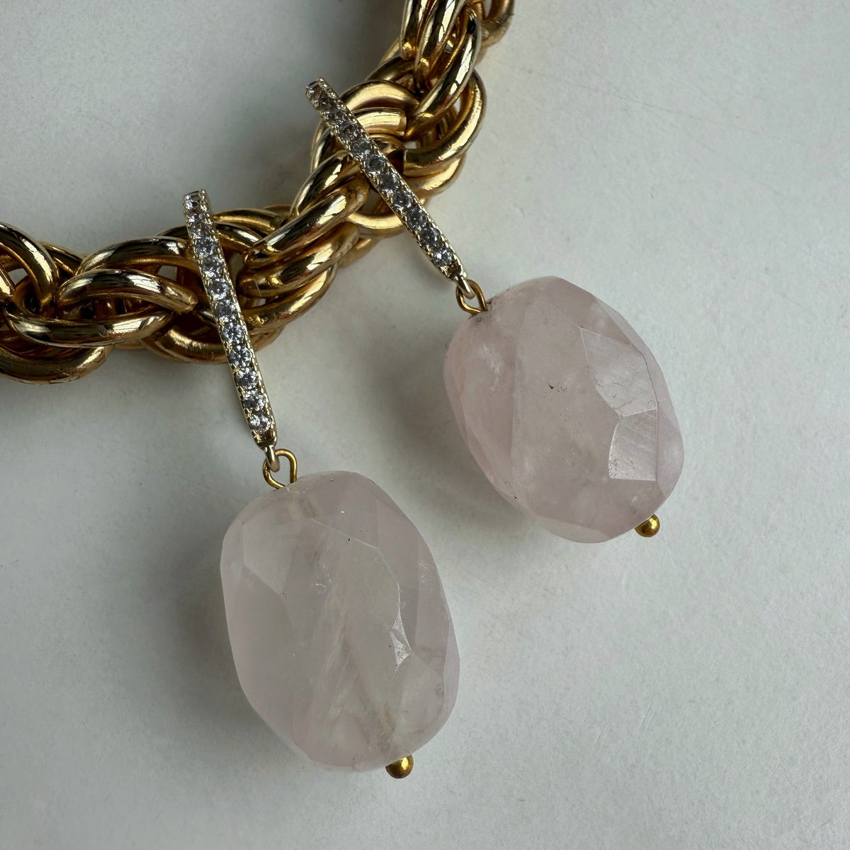 Rose Quartz Drop Earrings with Cubic Zirconia | Masterpiece