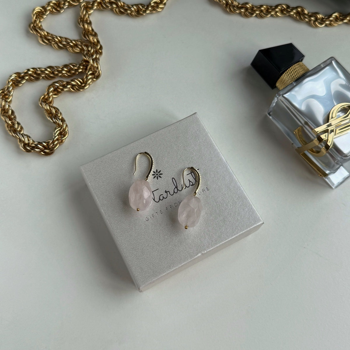 Rose Quartz Drop Earrings with Cubic Zirconia | Masterpiece