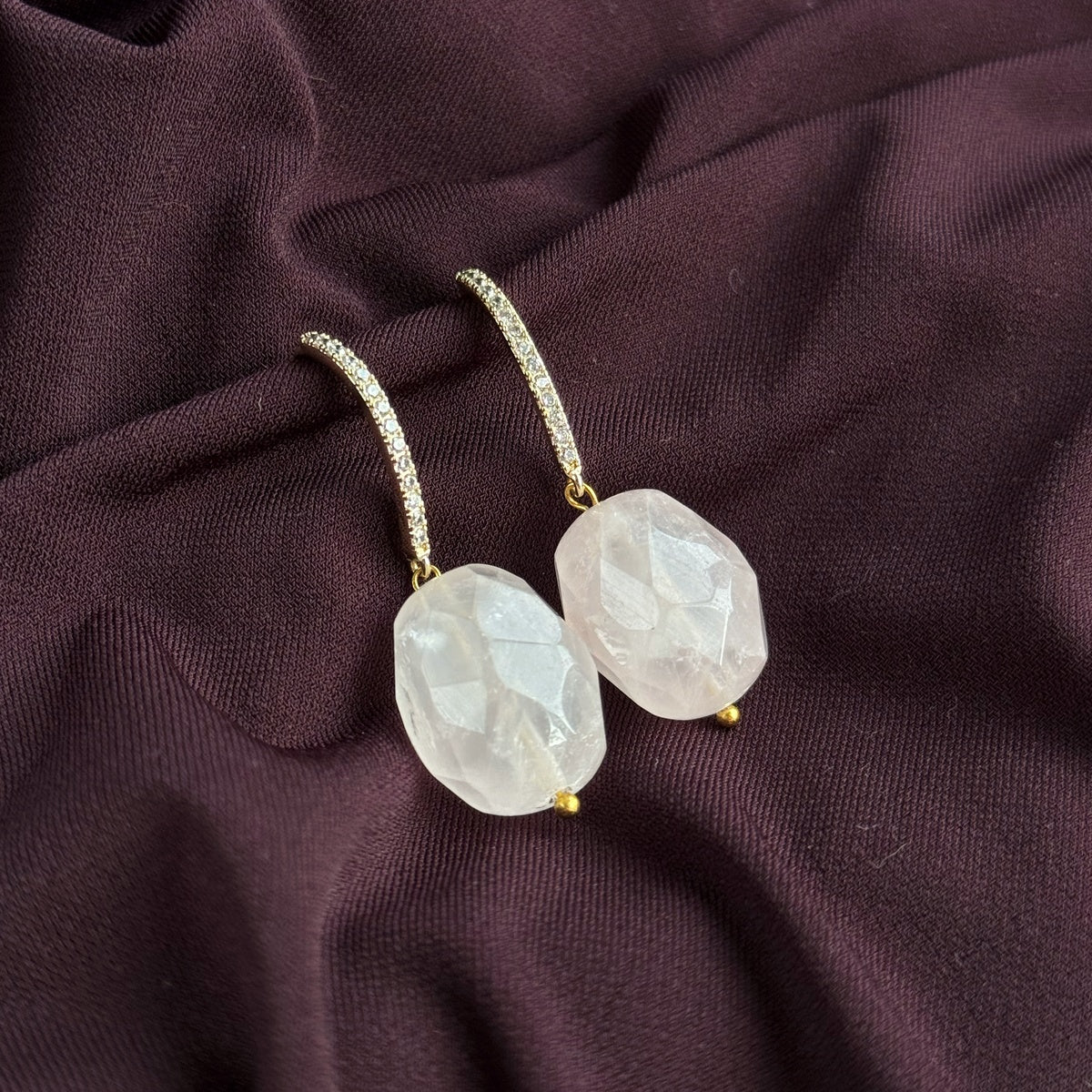 Rose Quartz Drop Earrings with Cubic Zirconia | Masterpiece