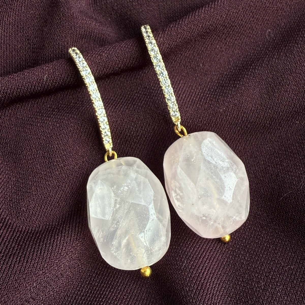 Rose Quartz Drop Earrings with Cubic Zirconia | Masterpiece