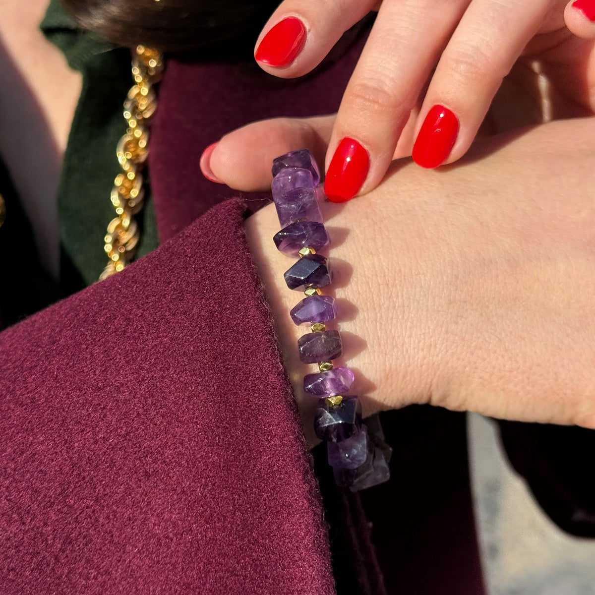 ROYAL AMETHYST | Faceted Purple Gemstone Bracelet with Gold Accents