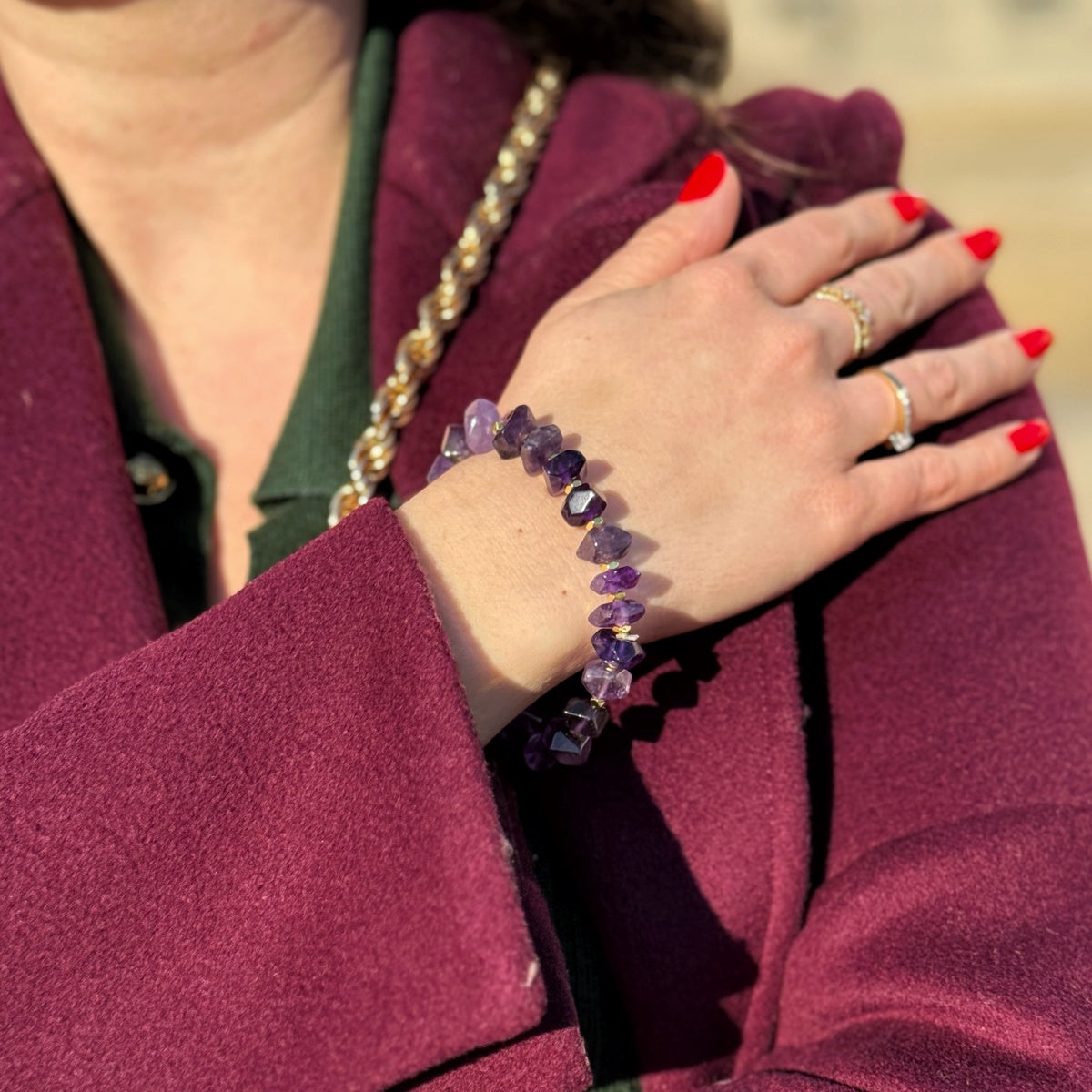ROYAL AMETHYST | Faceted Purple Gemstone Bracelet with Gold Accents