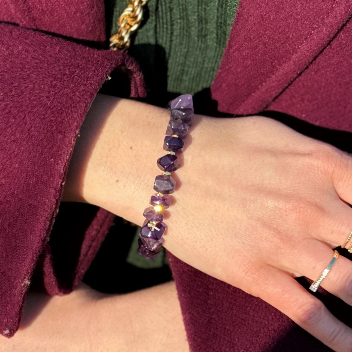 ROYAL AMETHYST | Faceted Purple Gemstone Bracelet with Gold Accents