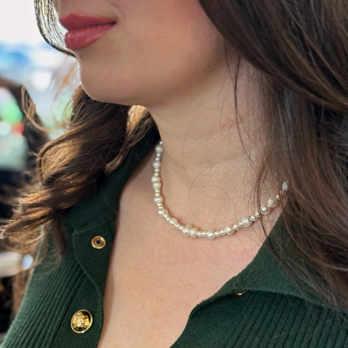 White Pearl Choker Necklace | Gold-Filled Toggle Clasp | Bridal Jewelry