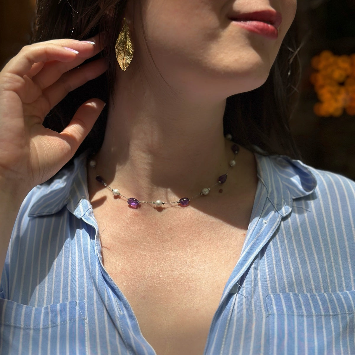 Natural Gemstone Choker Necklace | Amethyst, Carnelian & Citrine