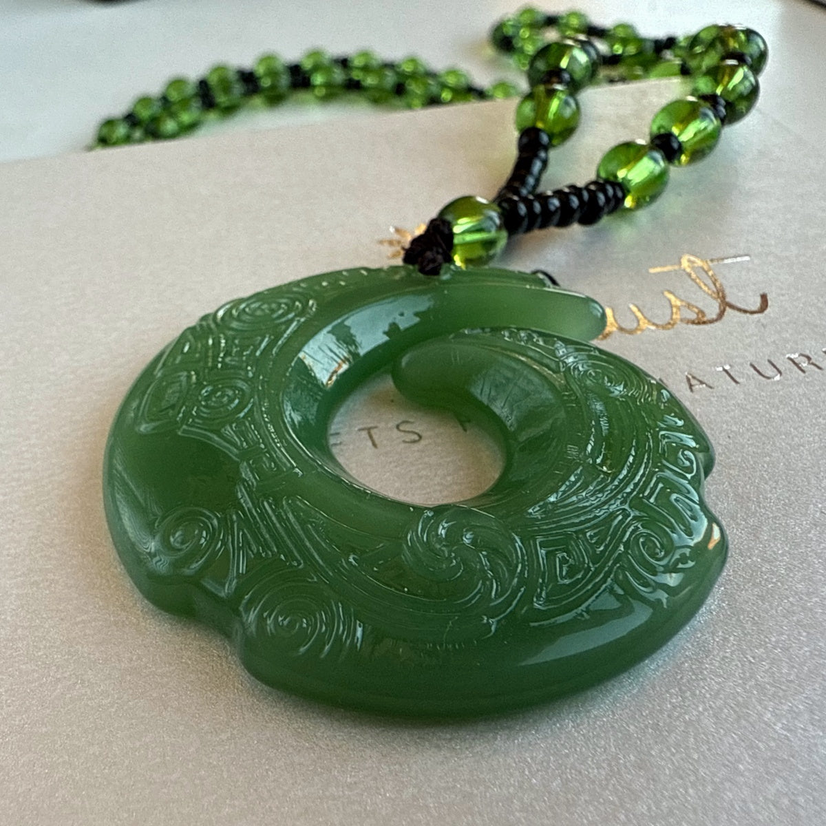 Medium Jade Pendant 4cm, Green Dragon Jade Necklace