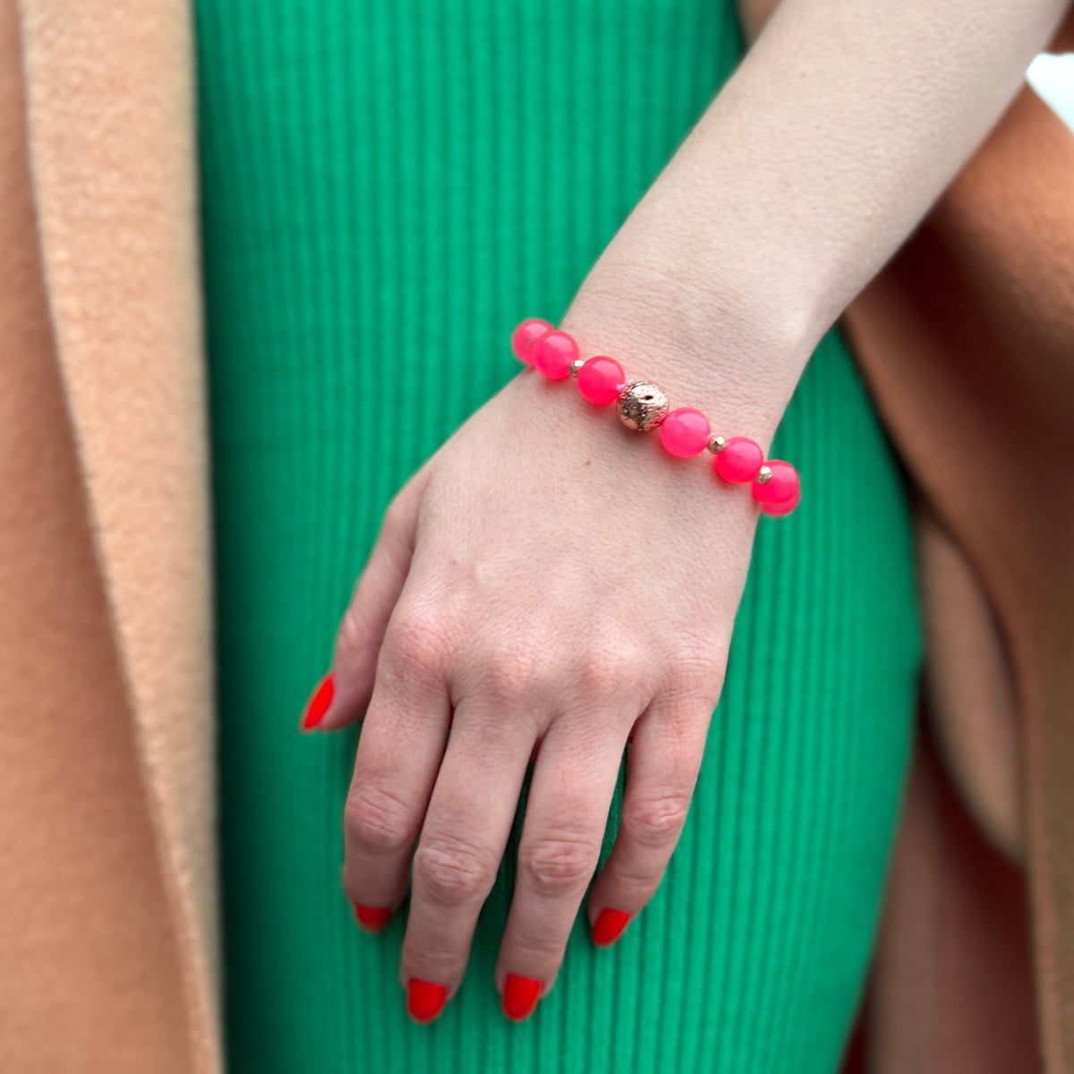 Fuchsia Pink Jade Bracelet | Rose Gold Hematite