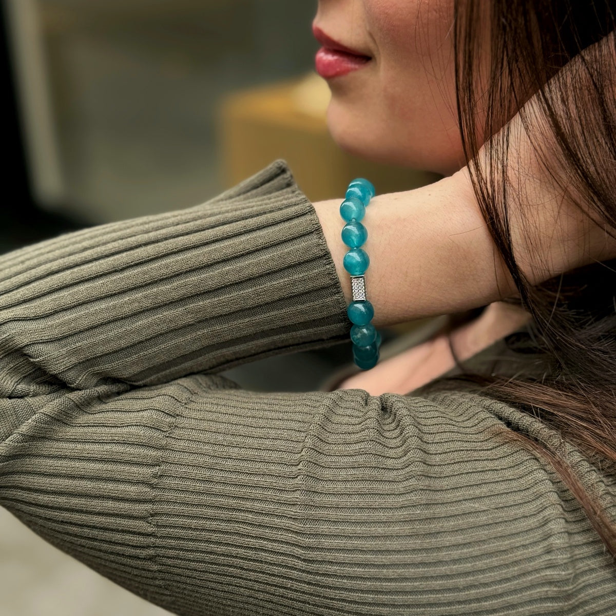 OCEAN BLUE | Blue Agate Bracelet with Silver Zircon Accents