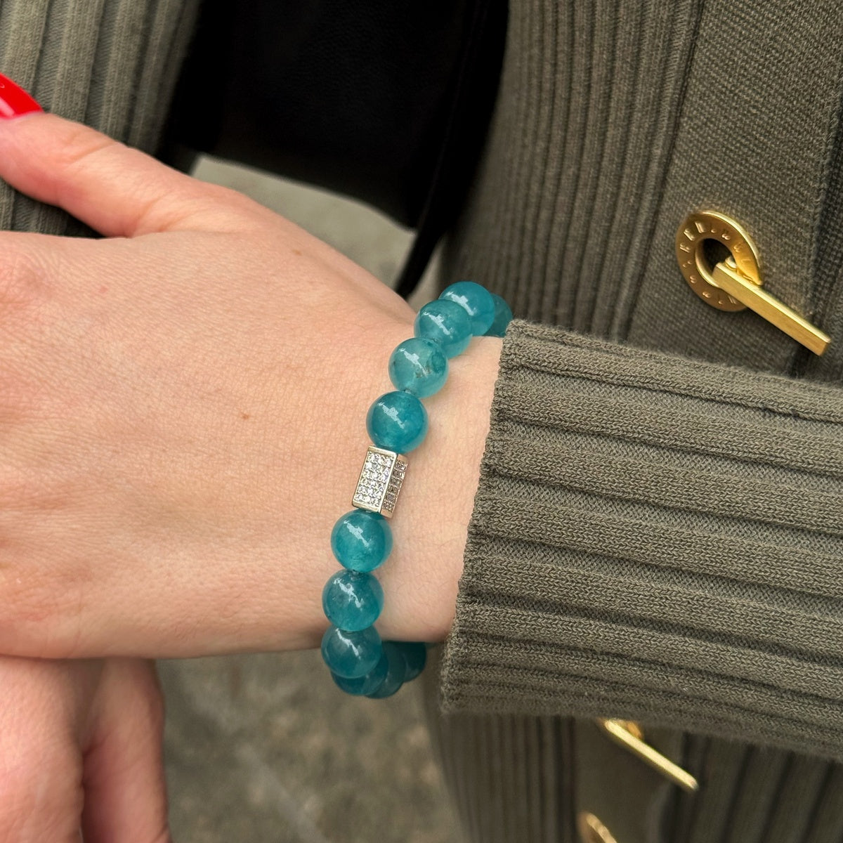 OCEAN BLUE | Blue Agate Bracelet with Silver Zircon Accents