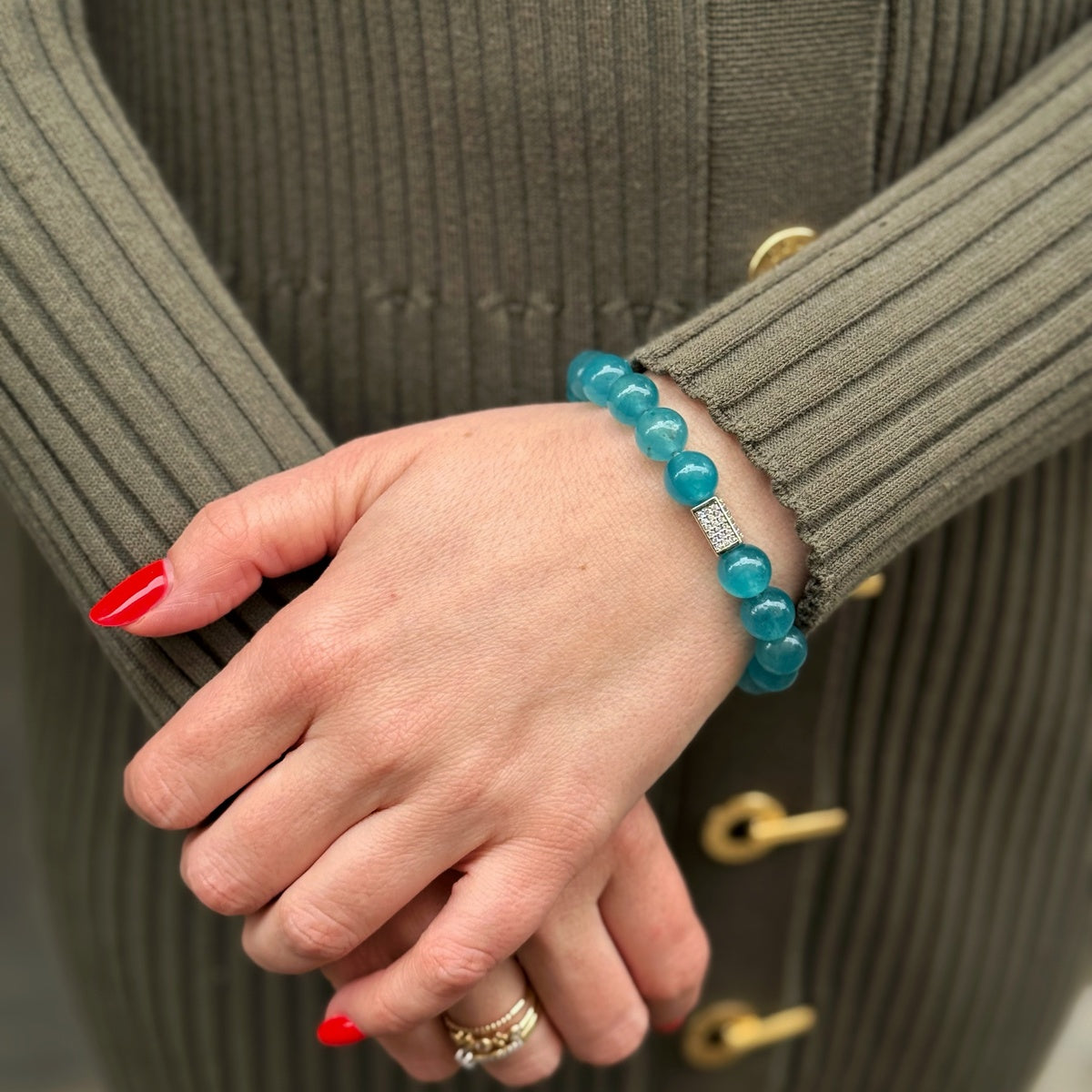 OCEAN BLUE | Blue Agate Bracelet with Silver Zircon Accents