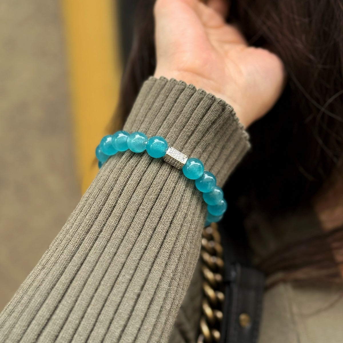 OCEAN BLUE | Blue Agate Bracelet with Silver Zircon Accents