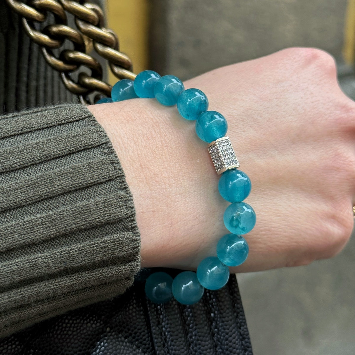 OCEAN BLUE | Blue Agate Bracelet with Silver Zircon Accents