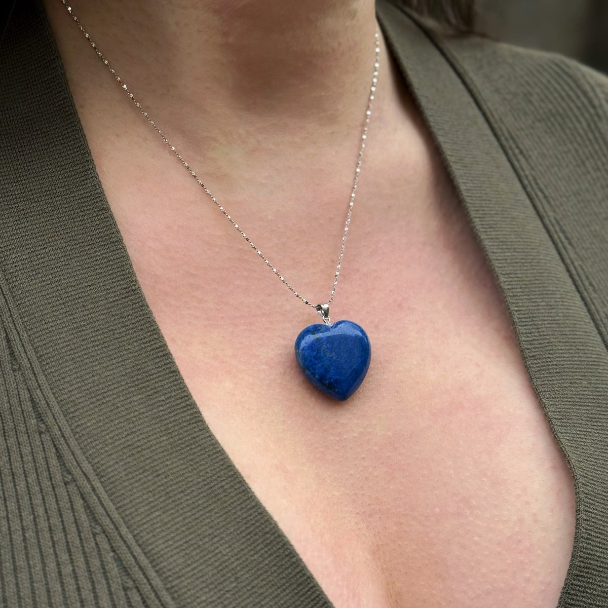 Natural Cobalt Blue Lapis Lazuli Heart Pendant 2.5cm | Gold & Silver