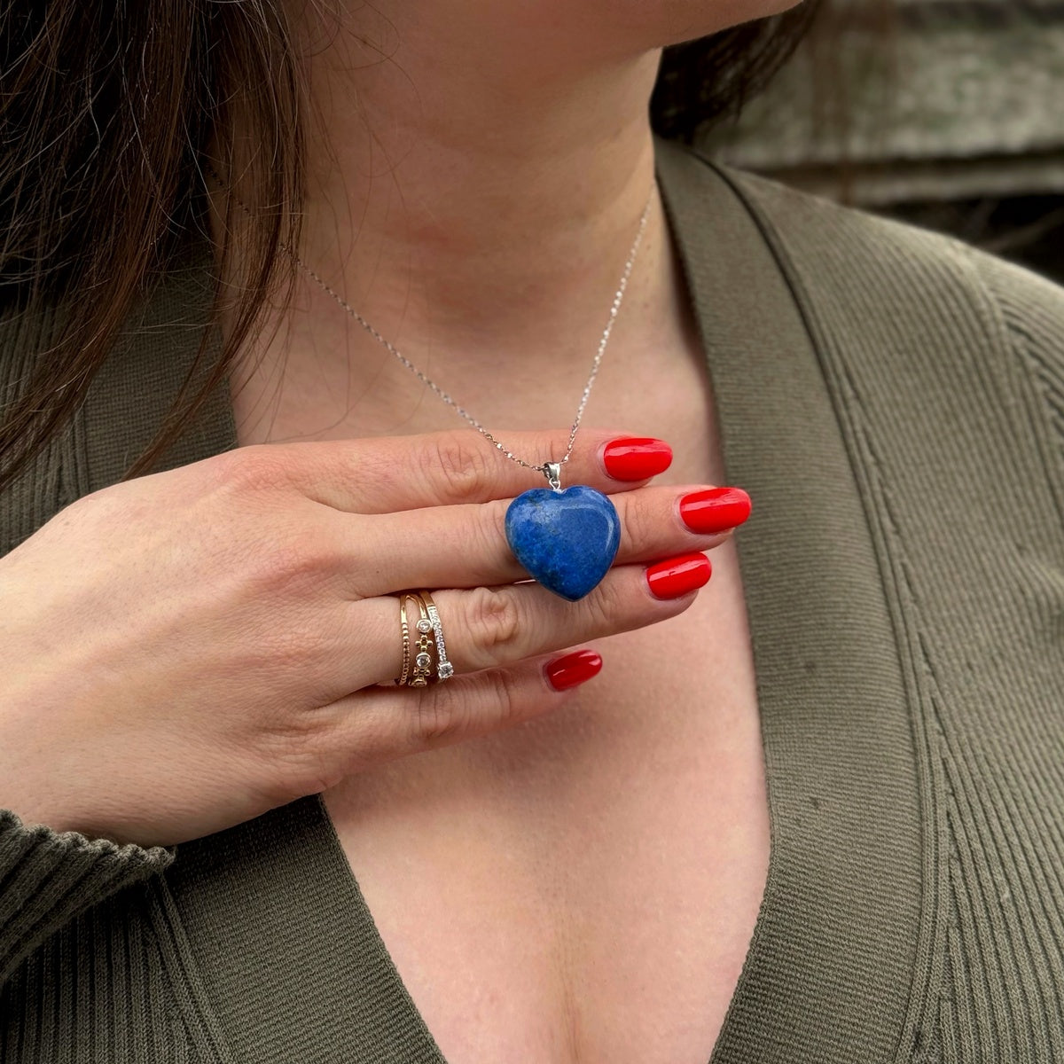 Natural Cobalt Blue Lapis Lazuli Heart Pendant 2.5cm | Gold & Silver