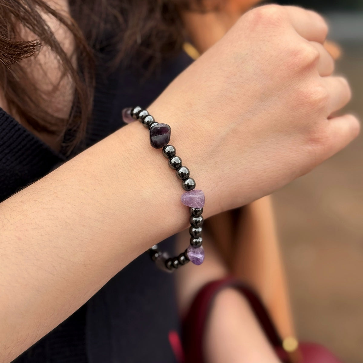 Hematite & Amethyst Bracelet | Natural Grey Gemstone Jewelry