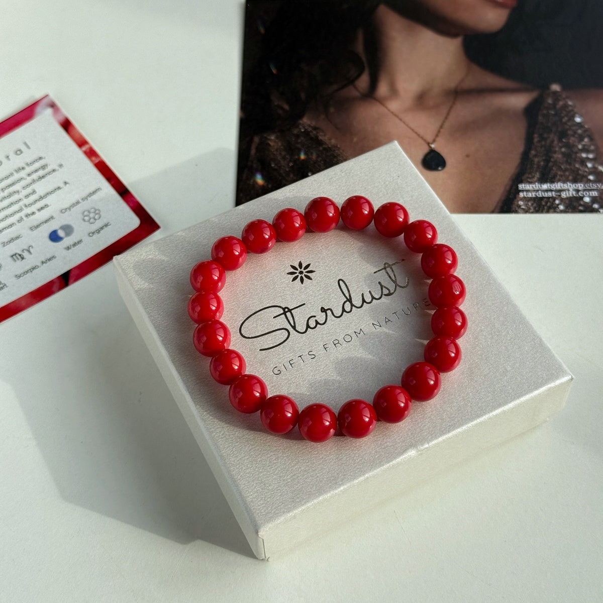 5a Red 8mm Smooth Round Coral Bracelet