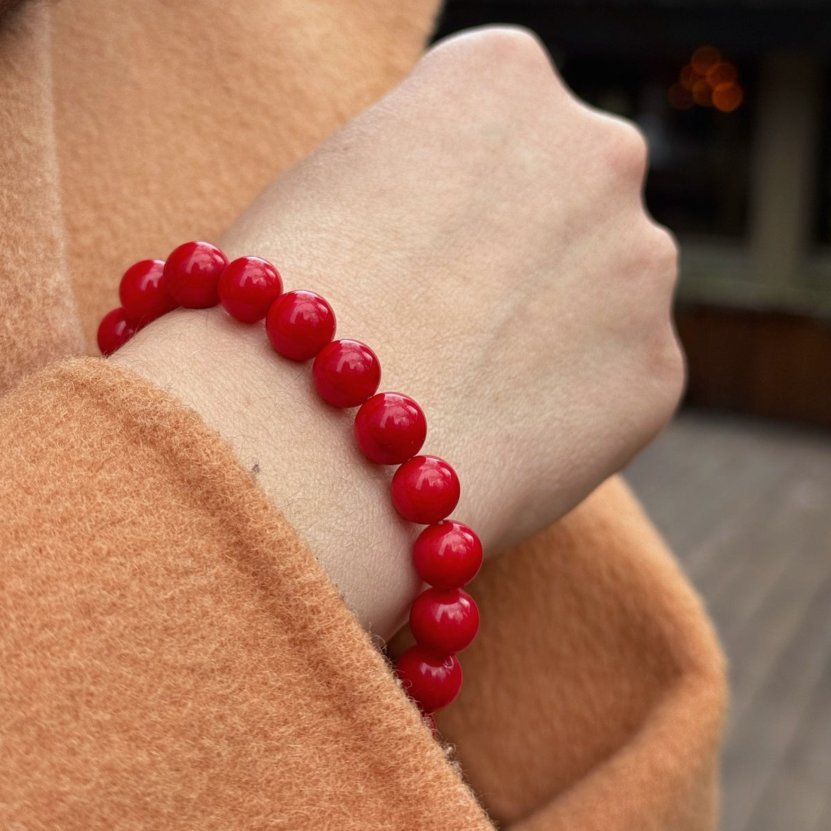 5a Red 8mm Smooth Round Coral Bracelet