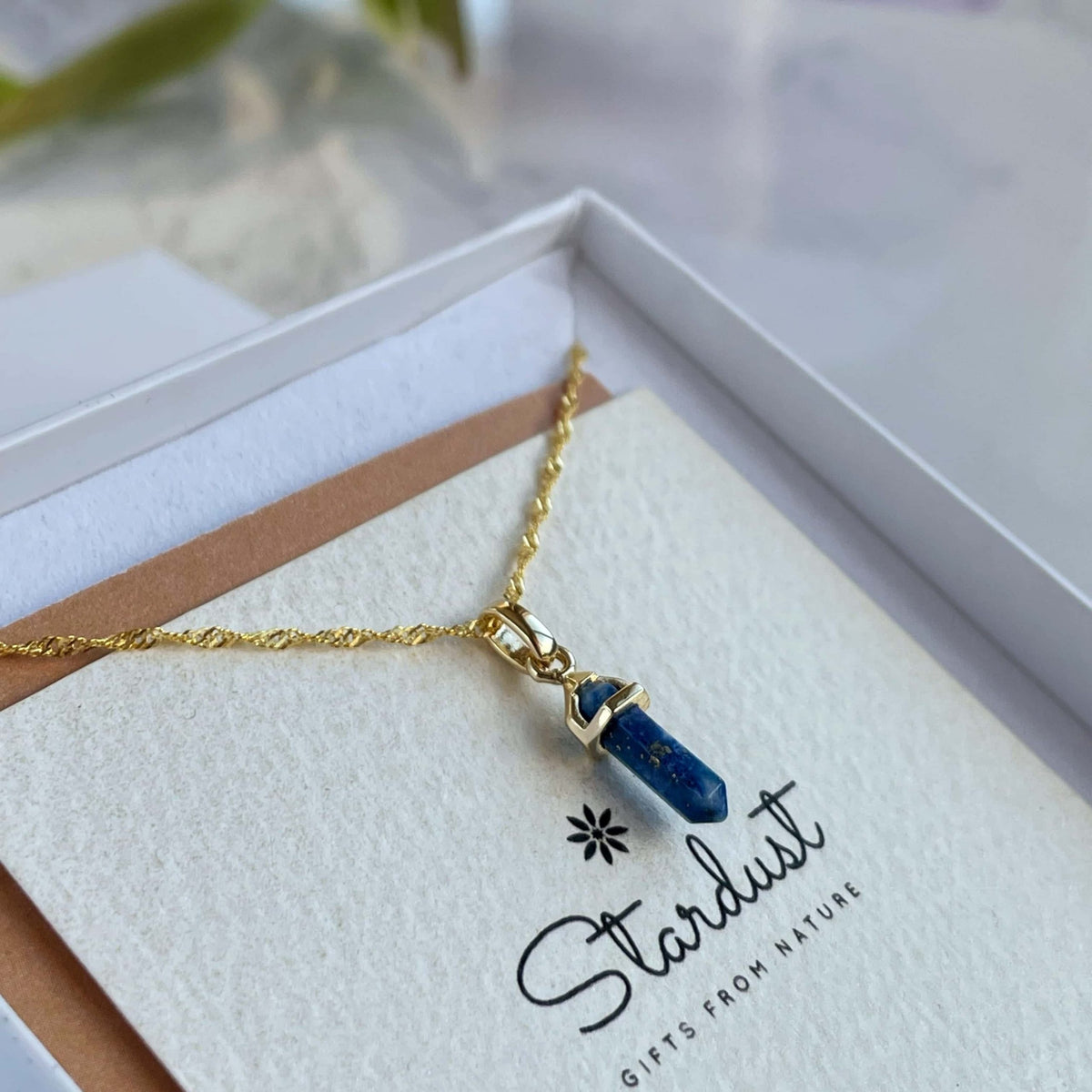 Natural Gemstone Prism Pendant Necklace | Amethyst, Lapis Lazuli, Rose Quartz & Smoky Quartz | Gold