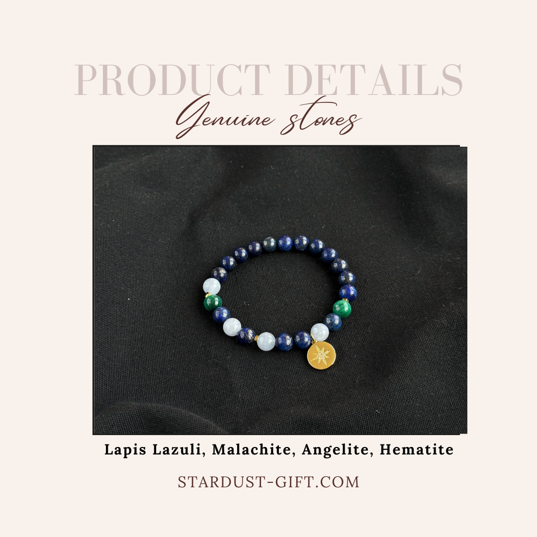 Premium Lapis Lazuli Bracelet with Malachite and Angelite