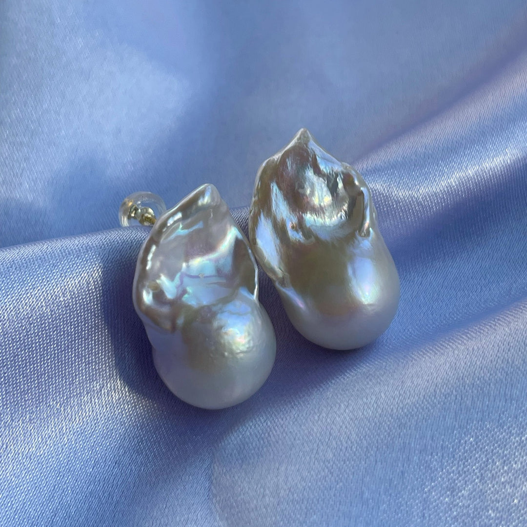 Large Baroque Pearl stud earrings 18k gold plated pins