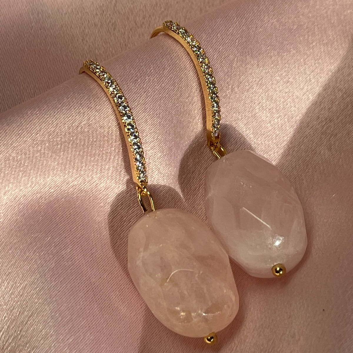 Rose Quartz Drop Earrings with Cubic Zirconia | Masterpiece
